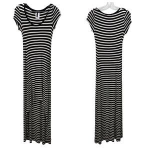 BCBGMaxAzria Donesa Black White Stripe Knit High Low Maxi Dress Stretch Size M